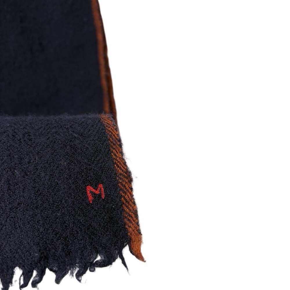 Moismont Woven Blue Red Trim 100% Wool Fringe Scarf
